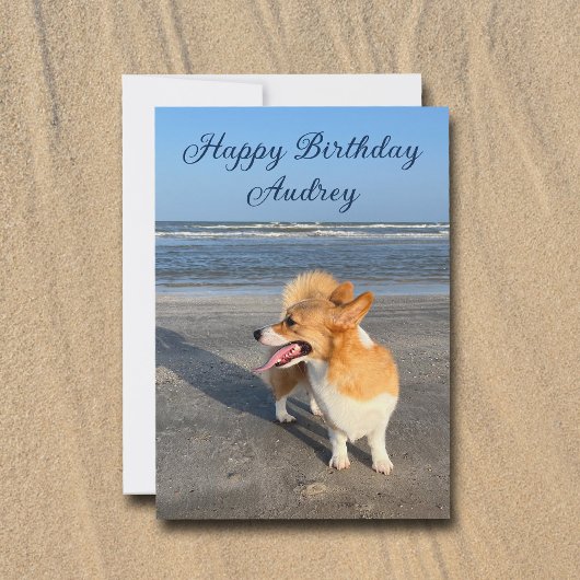 Niedlich Beach Corgi Personalisiert Happy Birthday Karte