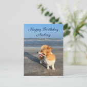 Niedlich Beach Corgi Personalisiert Happy Birthday Postkarte (Stehend Vorderseite)