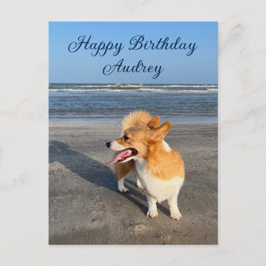Niedlich Beach Corgi Personalisiert Happy Birthday Postkarte (Vorderseite)