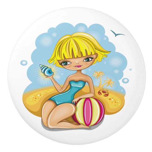 Niedlich Beach Girl Drawer Knobs Keramikknauf (Vorderseite)
