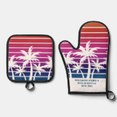 Niedlich Beach House Sunset Palm Tree Custom Ofenhandschuh & Topflappen-Set (Vorderseite)
