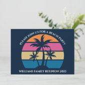 Niedlich Beach Palm Tree Tropical Family Wiederseh Einladung (Stehend Vorderseite)