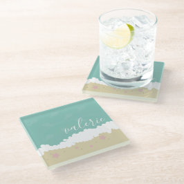 Niedlich Beach Waves Pink Seashells Script Glasuntersetzer