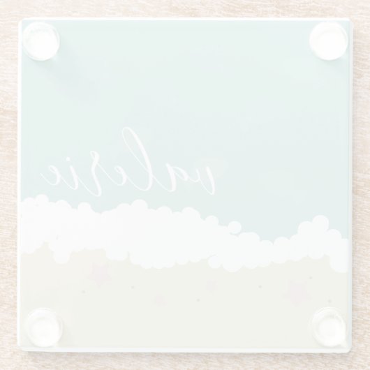 Niedlich Beach Waves Pink Seashells Script Glasuntersetzer (Rückseite)