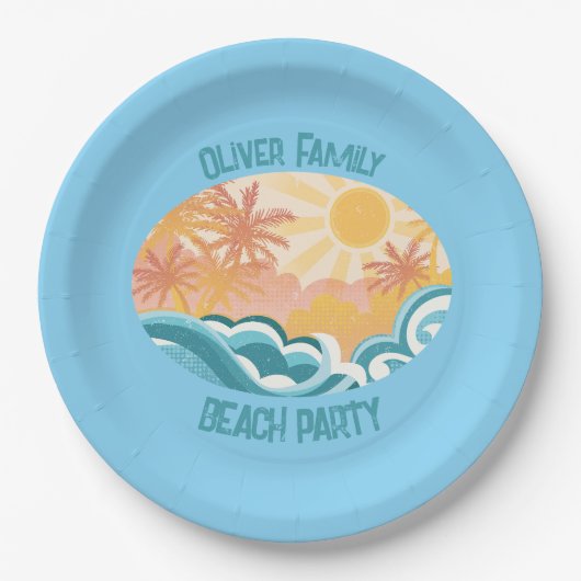 Niedlich Beach Waves Sunshine Blue Surfer Party Pappteller (Vorderseite)
