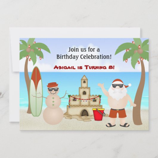Niedlich Beach Weihnachtsfeiertag Geburtstag Einla Einladung (Vorderseite)