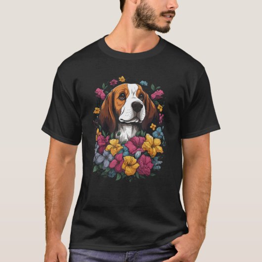 Niedlich Beagle Blume Bouquet T-Shirt (Vorderseite)