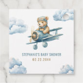 Niedlich Bear Airplane Blue Boy Baby Dusche Geschenkanhänger (Rückseite)