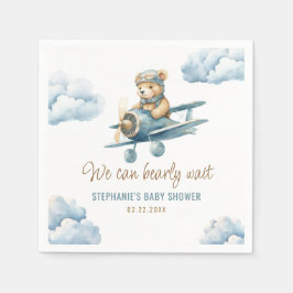 Niedlich Bear Airplane Blue Boy Baby Dusche Serviette