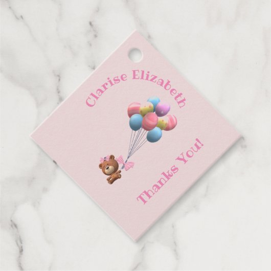 Niedlich Bear and Balloons Babydusche Vielen Dank Geschenkanhänger (Vorderseite)