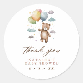 Niedlich Bear and Balloons Babydusche Vielen Dank Runder Aufkleber