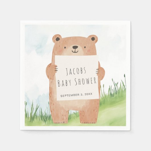 Niedlich Bear Baby Dusche rustikale Wälder Serviette (Vorderseite)