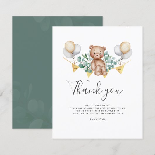 Niedlich Bear Baby Dusche Vielen Dank (Vorne/Hinten)