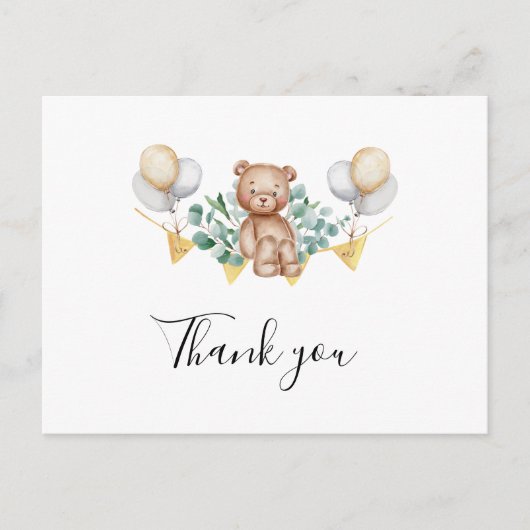 Niedlich Bear Baby Dusche Vielen Dank Einladungspostkarte (Vorderseite)