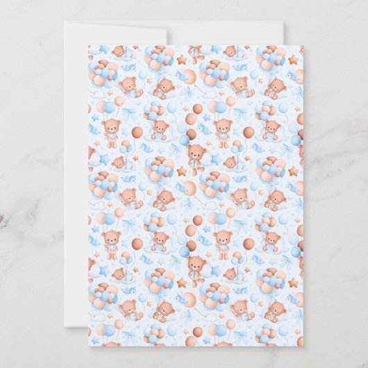 Niedlich Bear Baby Dusche Wasserfarbe Braun blaue Einladung (Rückseite)