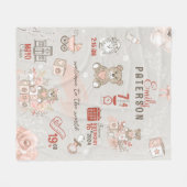 Niedlich Bear Baby Girl Birth Stats Saumon Gray Fleecedecke (Vorderseite (Horizontal))