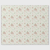 Niedlich Bear Baby Girl Pink Grüne Namenstext Weih Geschenkpapier (Flach)