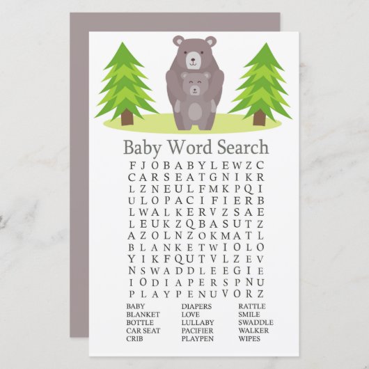 Niedlich Bear Baby Shooter Word Search Game (Vorne/Hinten)