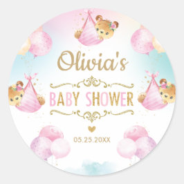 Niedlich Bear Baby Shower Girl Vielen Dank Runder Aufkleber