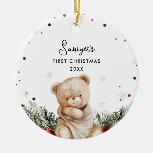 Niedlich Bear Baby's First Christmas Keramik Ornament (Vorne)