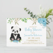 Niedlich Bear Blue Floral Greenery Baby Dusche Fot Einladung (Stehend Vorderseite)