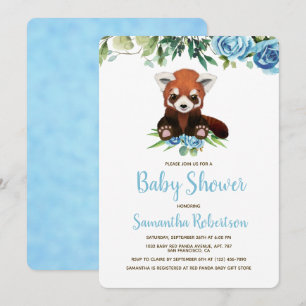 Niedlich Bear Blue Floral Greenery Boy Baby Dusche Einladung