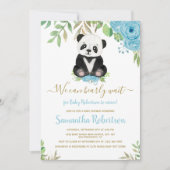 Niedlich Bear Blue Floral Watercolor Kinderdusche Einladung (Vorderseite)