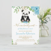 Niedlich Bear Blue Floral Watercolor Kinderdusche Einladung (Stehend Vorderseite)