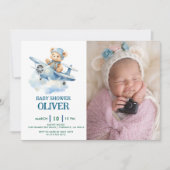 Niedlich Bear Blue Flugzeug Time Fliegt 1. Geburts Einladung (Vorderseite)