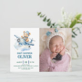 Niedlich Bear Blue Flugzeug Time Fliegt 1. Geburts Einladung (Stehend Vorderseite)