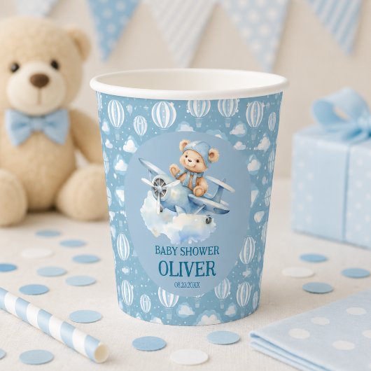 Niedlich Bear Blue Flugzeug Time Fliegt 1. Geburts Pappbecher