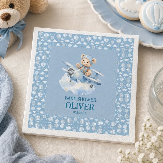 Niedlich Bear Blue Flugzeug Time Fliegt 1. Geburts Serviette