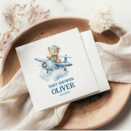 Niedlich Bear Blue Flugzeug Time Fliegt 1. Geburts Serviette