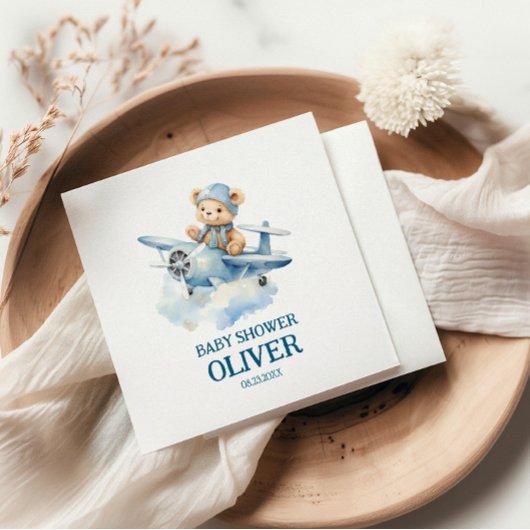 Niedlich Bear Blue Flugzeug Time Fliegt 1. Geburts Serviette