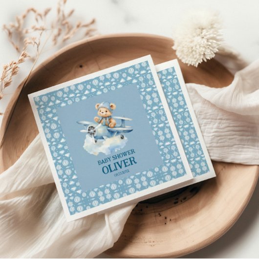 Niedlich Bear Blue Flugzeug Time Fliegt 1. Geburts Serviette