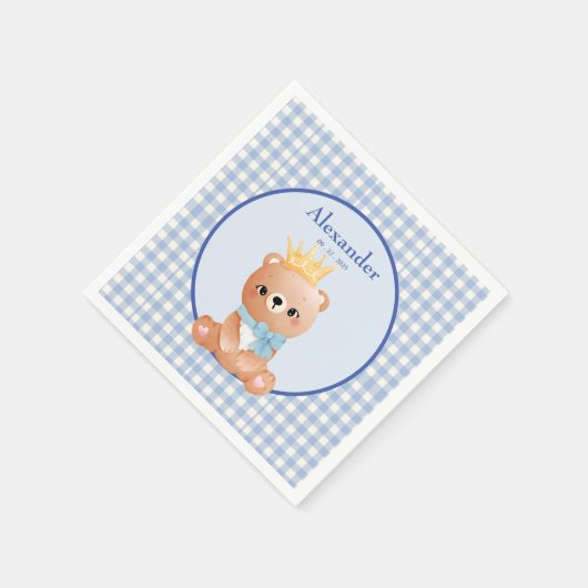 Niedlich Bear Blue Gingham Serviette (Ecke)
