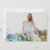 Niedlich Bear Blue Greenery Boy Baby Shower Foto Einladung (Rückseite)