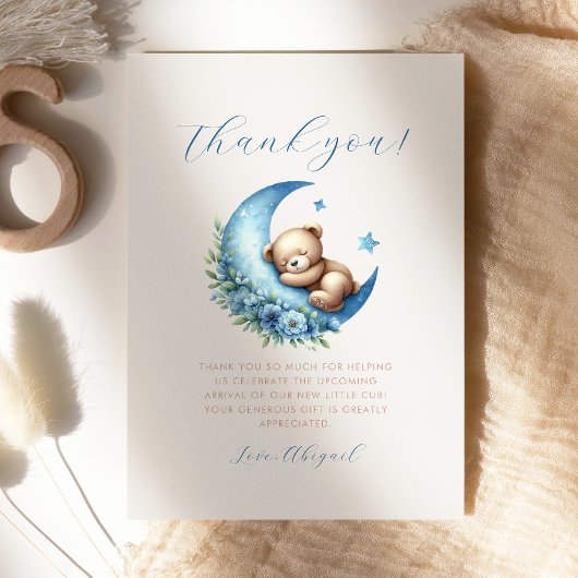 Niedlich Bear Blue Moon Babydusche Danke Karte