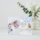 Niedlich Bear Blue Vielen Dank Winter Baby Foto Bi Ankündigungspostkarte (Stehend Vorderseite)