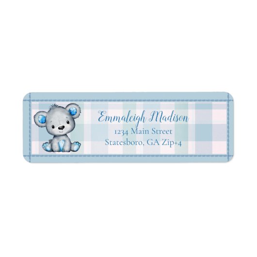 Niedlich Bear Boy Baby Dusche Rücksendeadresse (Vorne)