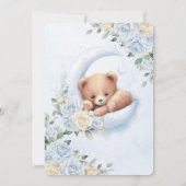 Niedlich Bear Crescent Moon Blue Floral Baby Dusch Einladung (Rückseite)