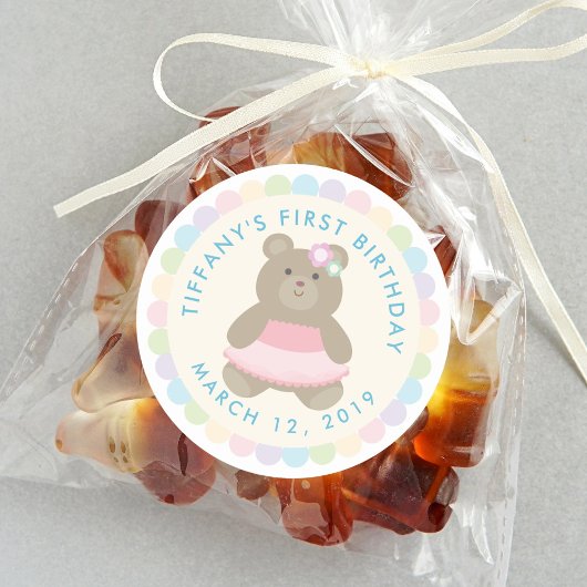 Niedlich Bear Cub Ballerina Baby First Birthday Pa Runder Aufkleber
