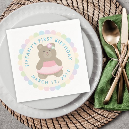 Niedlich Bear Cub Ballerina Baby First Birthday Pa Serviette
