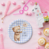 Niedlich Bear Floral Gingham Pattern Baby Boy Dusc Pappteller (Party)