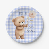 Niedlich Bear Floral Gingham Pattern Baby Boy Dusc Pappteller (Vorderseite)