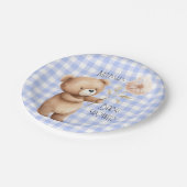 Niedlich Bear Floral Gingham Pattern Baby Boy Dusc Pappteller (Schrägansicht)