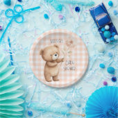 Niedlich Bear Gingham Pattern Baby Boy Dusche Pappteller (Party)