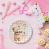 Niedlich Bear Gingham Pattern Baby Boy Dusche Pappteller (Party)