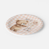 Niedlich Bear Gingham Pattern Baby Boy Dusche Pappteller (Schrägansicht)