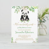 Niedlich Bear Gold Eucalyptus Baby Dusche Foto Einladung (Stehend Vorderseite)